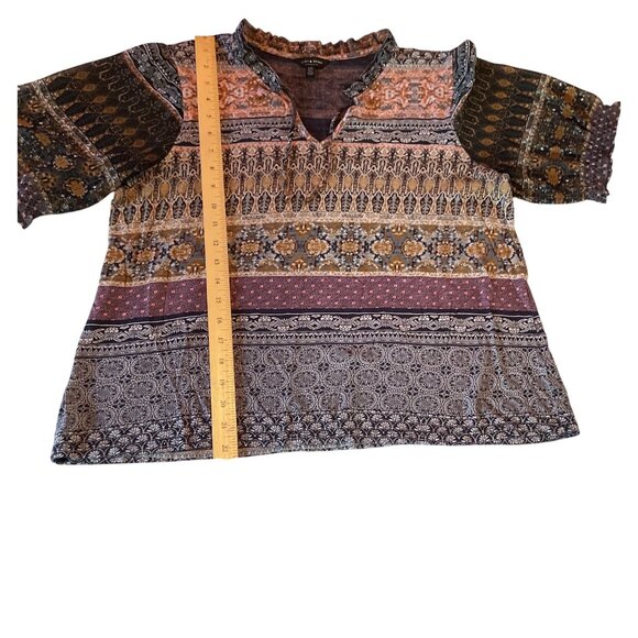 Lucky Brand Boho Patchwork Print Peasant Blouse Top L Multicolor Cotton Blend - Picture 5 of 7